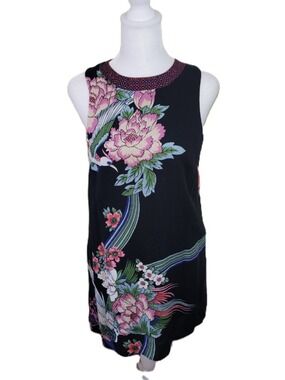Ecote Floral Bird Chinoiserie Mini Dress Women's Size S